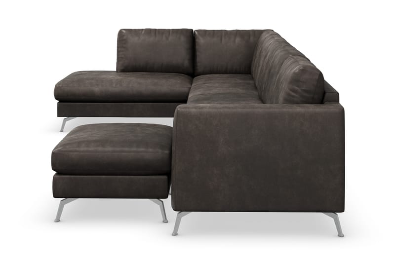 Ocean Lyx 6-sits Vänstervänd U-formad Soffa med Divan och Schäslong + Fotpall i Konstläder - Mörkgrå - Möbler - Soffa - Skinnsoffor