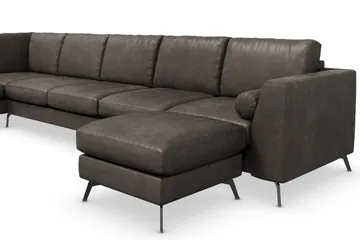Ocean Lyx 6-sits Vänstervänd U-formad Soffa med Divan och Schäslong + Fotpall i Konstläder - Mörkgrå - Möbler - Soffa - Skinnsoffor