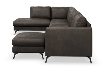 Ocean Lyx 6-sits Vänstervänd U-formad Soffa med Divan och Schäslong + Fotpall i Konstläder - Mörkgrå - Möbler - Soffa - Skinnsoffor