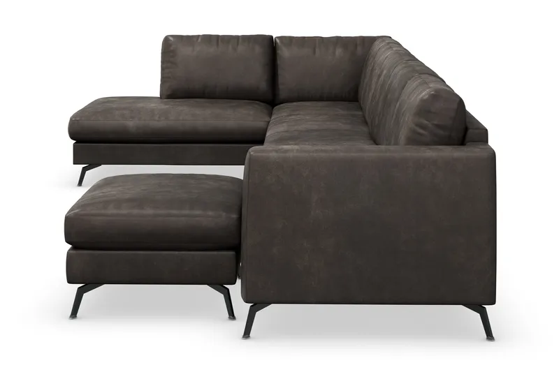 Ocean Lyx 6-sits Vänstervänd U-formad Soffa med Divan och Schäslong + Fotpall i Konstläder - Mörkgrå - Möbler - Soffa - Skinnsoffor