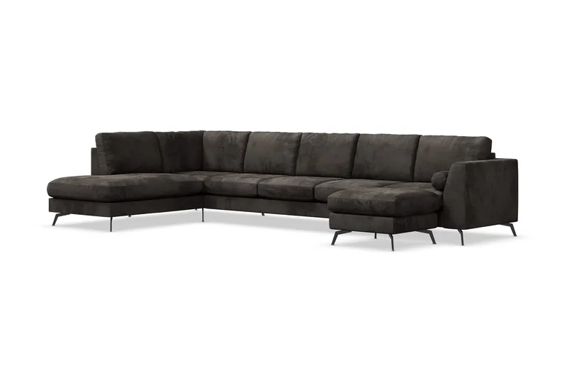 Ocean Lyx 6-sits Vänstervänd U-formad Soffa med Divan och Schäslong + Fotpall i Sammet - Mörkgrå - Möbler - Soffa - U-soffa