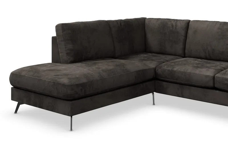 Ocean Lyx 6-sits Vänstervänd U-formad Soffa med Divan och Schäslong + Fotpall i Sammet - Mörkgrå - Möbler - Soffa - U-soffa