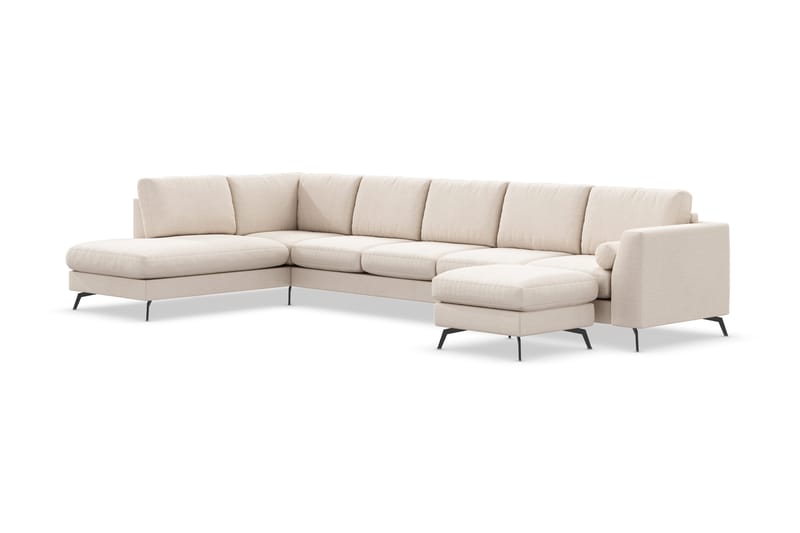 Ocean Lyx 6-sits Vänstervänd U-formad Soffa med Divan och Schäslong + Fotpall i Tyg - Beige - Möbler - Soffa - U-soffa