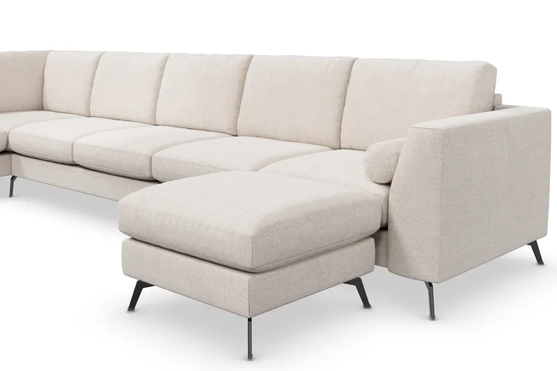 Ocean Lyx 6-sits Vänstervänd U-formad Soffa med Divan och Schäslong + Fotpall i Tyg - Beige - Möbler - Soffa - U-soffa