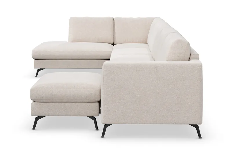 Ocean Lyx 6-sits Vänstervänd U-formad Soffa med Divan och Schäslong + Fotpall i Tyg - Beige - Möbler - Soffa - U-soffa
