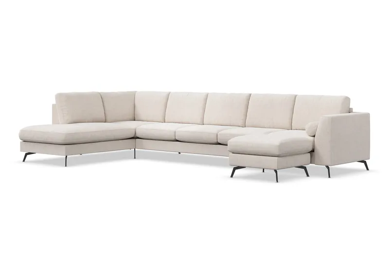 Ocean Lyx 6-sits Vänstervänd U-formad Soffa med Divan och Schäslong + Fotpall i Tyg - Beige - Möbler - Soffa - U-soffa