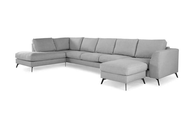 Ocean Lyx 6-sits Vänstervänd U-formad Soffa med Divan och Schäslong + Fotpall i Tyg - Grå - Möbler - Soffa - U-soffa
