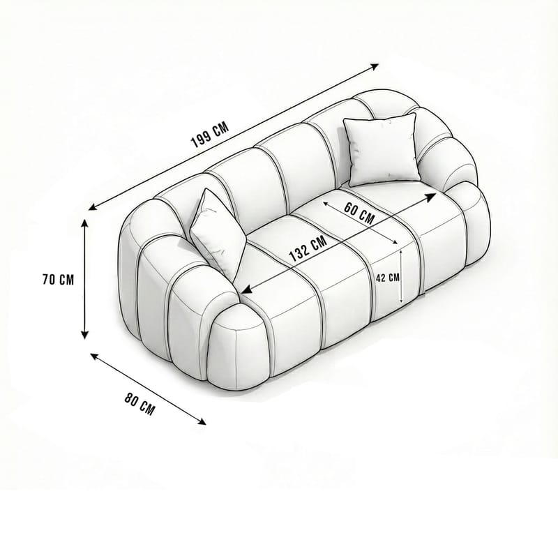 Octavio 2-sitssoffa 199x70x80 cm - kakel röd - Möbler - Soffa - 2 sits soffa