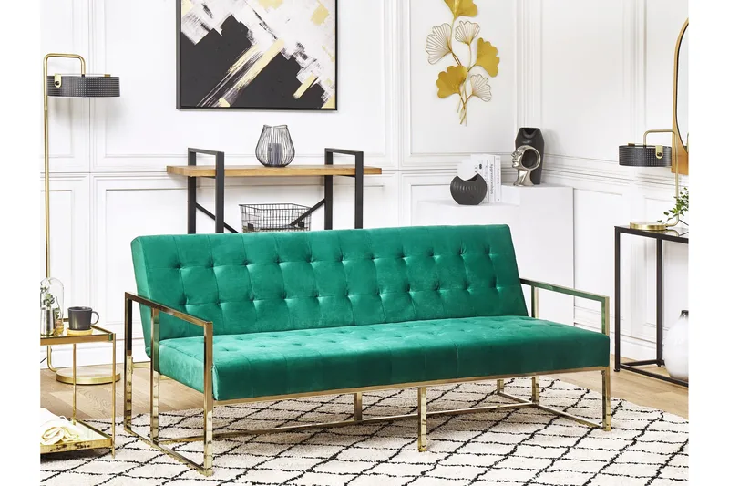 Ordsbo Soffa 3-sits - Guld/Grön - Möbler - Soffa - Sammetssoffa