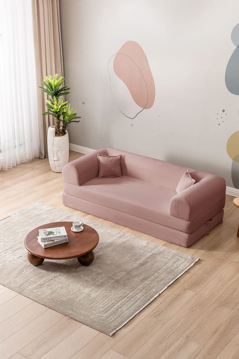 Pento 3-sits Bäddsoffa i Plysch - Rosa - Möbler - Soffa - Bäddsoffa
