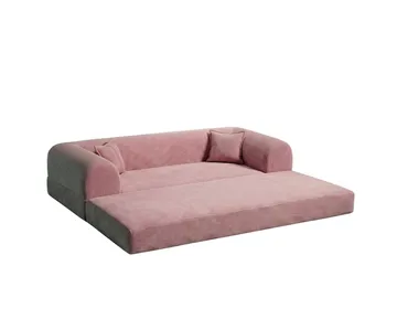Pento 3-sits Bäddsoffa i Plysch - Rosa - Möbler - Soffa - Bäddsoffa