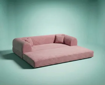 Pento 3-sits Bäddsoffa i Plysch - Rosa - Möbler - Soffa - Bäddsoffa