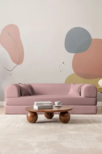 Pento 3-sits Bäddsoffa i Plysch - Rosa - Möbler - Soffa - Bäddsoffa