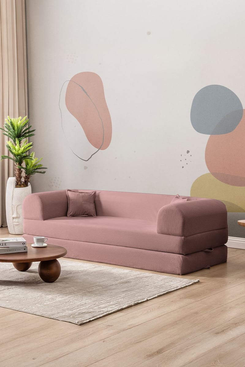 Pento 3-sits Bäddsoffa i Plysch - Rosa - Möbler - Soffa - Bäddsoffa