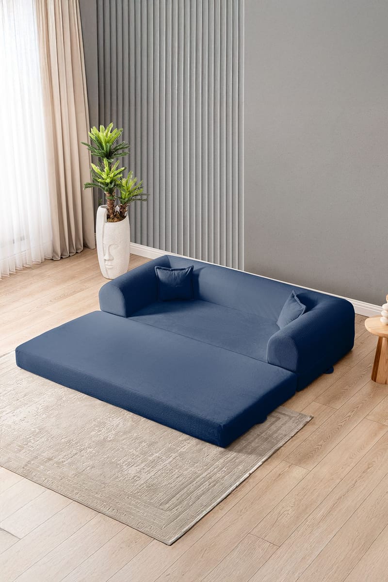Pento 3-sits Bäddsoffa i Plysch - Marinblå - Möbler - Soffa - Bäddsoffa