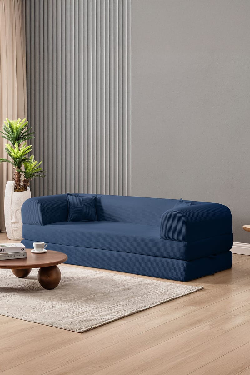 Pento 3-sits Bäddsoffa i Plysch - Marinblå - Möbler - Soffa - Bäddsoffa