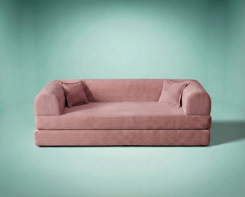 Pento 3-sits Bäddsoffa i Plysch - Rosa - Möbler - Soffa - Bäddsoffa