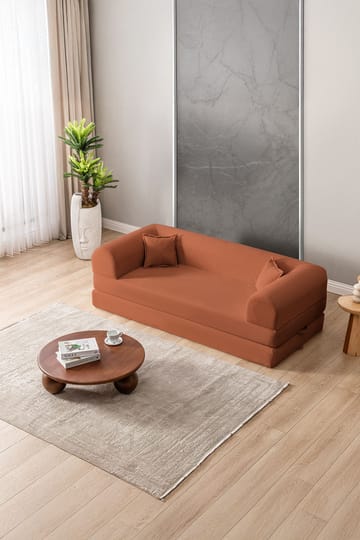Pento 3-sits Ribbad Bäddsoffa i Tyg - Cognac - Möbler - Soffa - Bäddsoffa