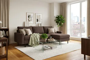 Peppe 3-sits Vändbar L-formad Divansoffa i Manchester - Mörkbrun - Möbler - Soffa - Divansoffor & schäslongsoffa