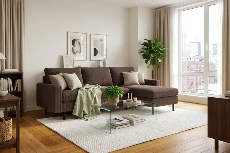 Peppe 3-sits Vändbar L-formad Divansoffa i Manchester - Mörkbrun - Möbler - Soffa - Divansoffor & schäslongsoffa