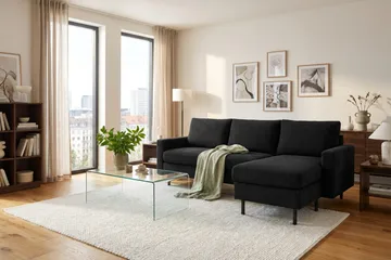 Peppe 3-sits Vändbar L-formad Divansoffa i Manchester - Svart - Möbler - Soffa - Divansoffor & schäslongsoffa