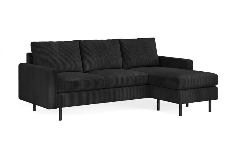 Peppe 3-sits Vändbar L-formad Divansoffa i Manchester - Svart - Möbler - Soffa - Divansoffor & schäslongsoffa