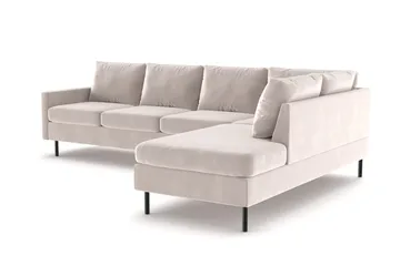 Peppe 4-sits Högervänd L-formad Schäslongsoffa i Sammet - Beige - Möbler - Soffa - Divansoffor & schäslongsoffa