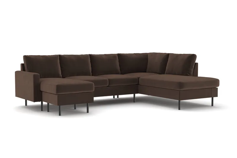 Peppe 4-sits Högervänd U-formad Soffa med Divan och Schäslong i Manchester - Brun - Möbler - Soffa - U-soffa
