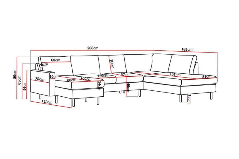 Peppe 4-sits Högervänd U-formad Soffa med Divan och Schäslong i Manchester - Brun - Möbler - Soffa - U-soffa