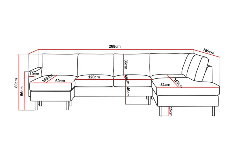Peppe 4-sits Högervänd U-formad Soffa med Divan och Schäslong i Manchester - Greige - Möbler - Soffa - U-soffa
