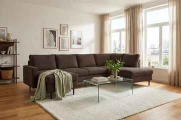 Peppe 4-sits Högervänd U-formad Soffa med Divan och Schäslong i Manchester - Mörkbrun - Möbler - Soffa - U-soffa