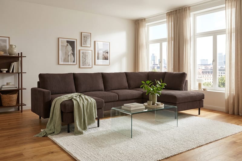 Peppe 4-sits Högervänd U-formad Soffa med Divan och Schäslong i Manchester - Mörkbrun - Möbler - Soffa - U-soffa