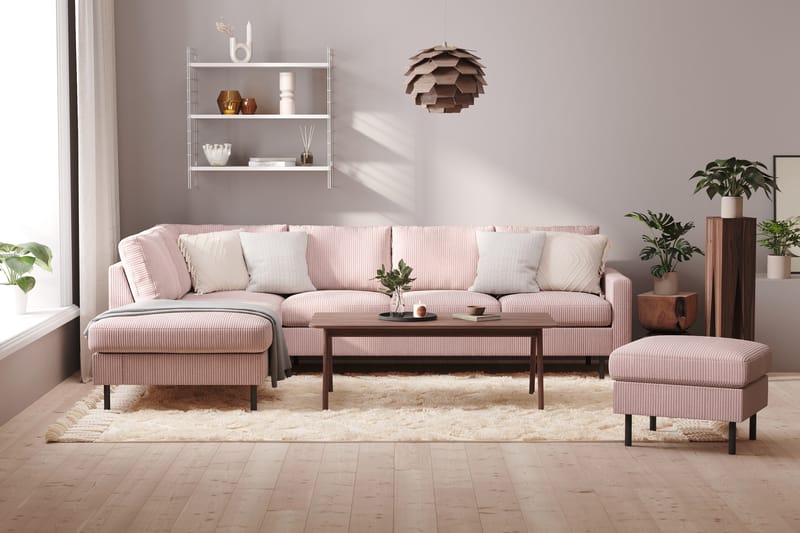 Peppe 4-sits Vänstervänd L-formad Schäslongsoffa i Manchester - Rosa - Möbler - Soffa - Divansoffor & schäslongsoffa - 4 sits soffa med divan