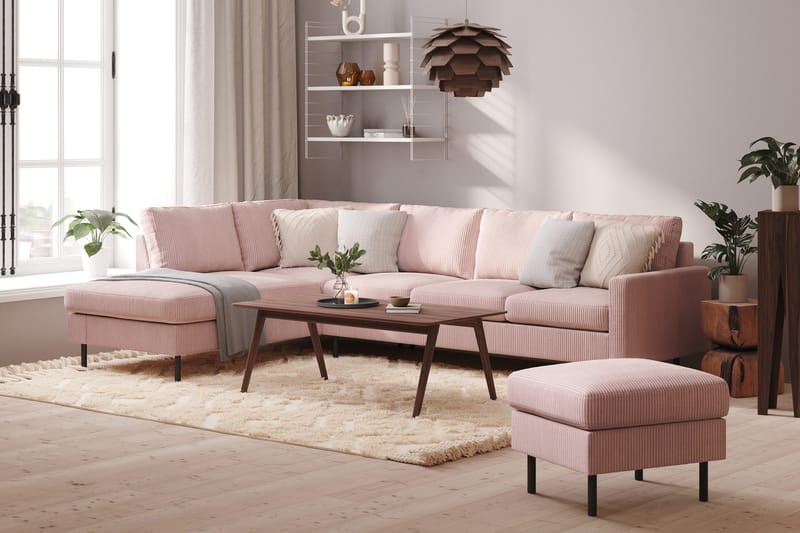 Peppe 4-sits Vänstervänd L-formad Schäslongsoffa i Manchester - Rosa - Möbler - Soffa - Divansoffor & schäslongsoffa - 4 sits soffa med divan