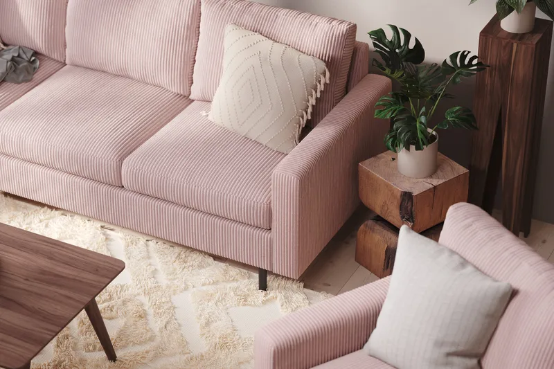 Peppe 4-sits Vänstervänd L-formad Schäslongsoffa i Manchester - Rosa - Möbler - Soffa - Divansoffor & schäslongsoffa - 4 sits soffa med divan