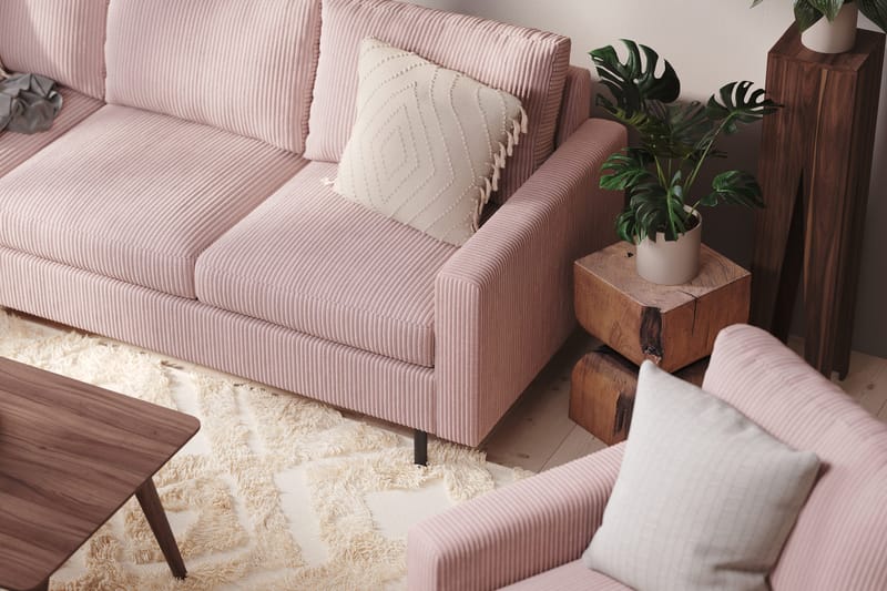 Peppe 4-sits Vänstervänd L-formad Schäslongsoffa i Manchester - Rosa - Möbler - Soffa - Divansoffor & schäslongsoffa - 4 sits soffa med divan