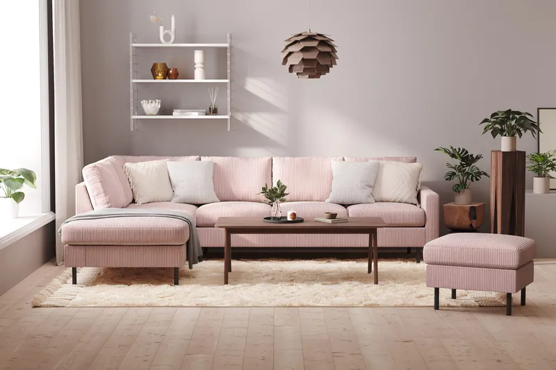 Peppe 4-sits Vänstervänd L-formad Schäslongsoffa i Manchester - Rosa - Möbler - Soffa - Divansoffor & schäslongsoffa - 4 sits soffa med divan