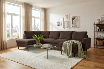 Peppe 4-sits Vänstervänd U-formad Soffa med Divan och Schäslong i Manchester - Mörkbrun - Möbler - Soffa - U-soffa