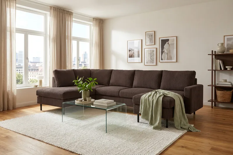 Peppe 4-sits Vänstervänd U-formad Soffa med Divan och Schäslong i Manchester - Mörkbrun - Möbler - Soffa - U-soffa