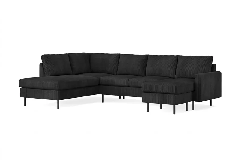 Peppe 4-sits Vänstervänd U-formad Soffa med Divan och Schäslong i Manchester - Svart - Möbler - Soffa - U-soffa