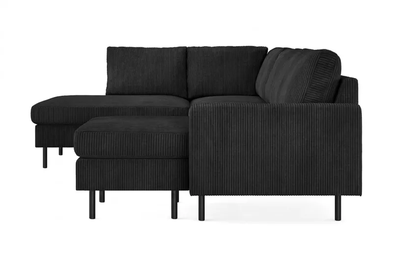 Peppe 4-sits Vänstervänd U-formad Soffa med Divan och Schäslong i Manchester - Svart - Möbler - Soffa - U-soffa