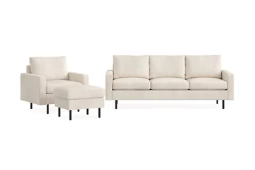 Peppe Soffgrupp 3-sits Soffa + Fåtölj + Fotpall i Manchester - Beige - Möbler - Soffa - Soffgrupp
