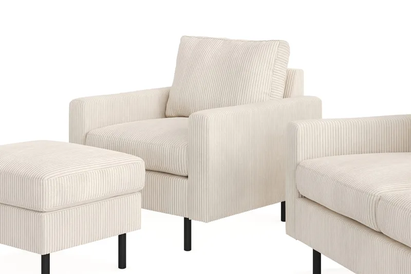 Peppe Soffgrupp 3-sits Soffa + Fåtölj + Fotpall i Manchester - Beige - Möbler - Soffa - Soffgrupp