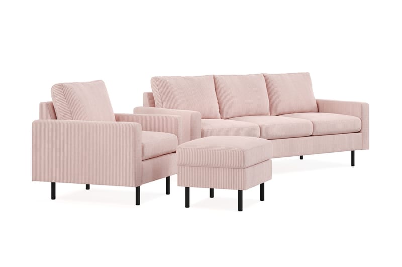 Peppe Soffgrupp 3-sits Soffa + Fåtölj + Fotpall i Manchester - Rosa - Möbler - Soffa - Soffgrupp