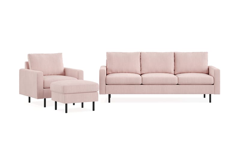 Peppe Soffgrupp 3-sits Soffa + Fåtölj + Fotpall i Manchester, Rosa