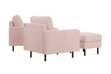 Peppe Soffgrupp 3-sits Soffa + Fåtölj + Fotpall i Manchester - Rosa - Möbler - Soffa - Soffgrupp