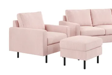 Peppe Soffgrupp 3-sits Vändbar L-formad Divansoffa + Fåtölj + Fotpall i Manchester - Rosa - Möbler - Soffa - Soffgrupp