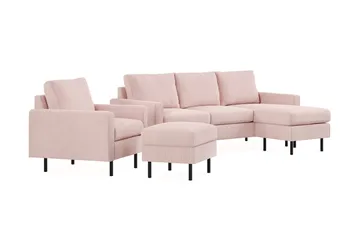 Peppe Soffgrupp 3-sits Vändbar L-formad Divansoffa + Fåtölj + Fotpall i Manchester - Rosa - Möbler - Soffa - Soffgrupp