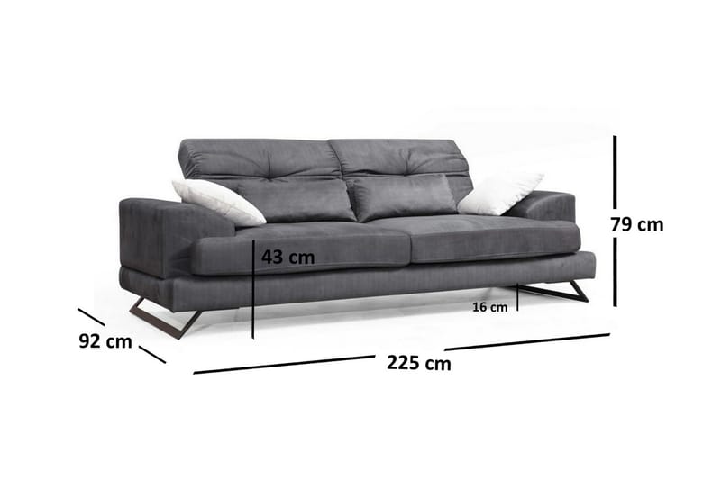 Raedeke 3-Sits Soffa - Svart - 3 sits soffa