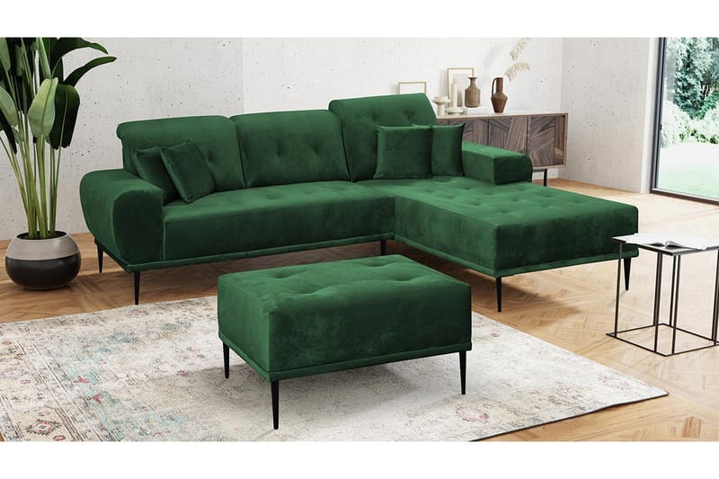 Rapale Soffgrupp Höger med Fotpall - Sammet/Grön - Möbler - Soffa - Divansoffor & schäslongsoffa